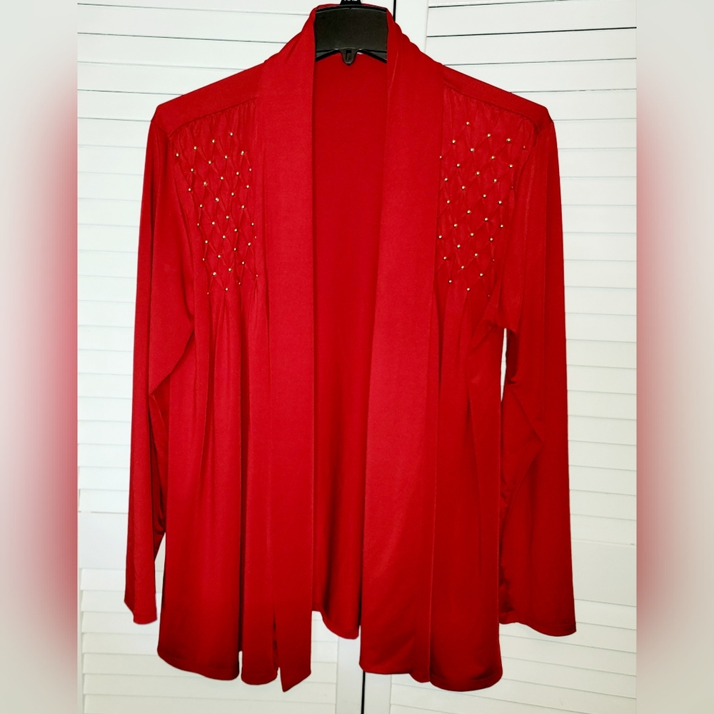 K Jordan Gold Decor Open Front Knit Cardigan Duster Jacket Women Plus Size 16W